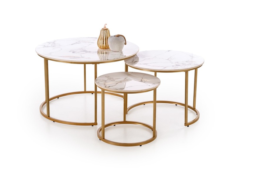 GILDA set of three coffee tables, white marble / gold