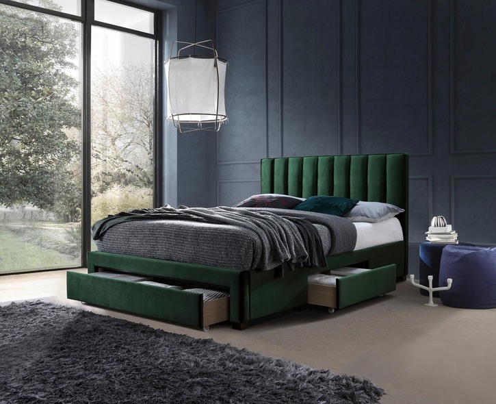 GRACE 140 łóżko z szufladami c. zielony velvet (3p=1szt)