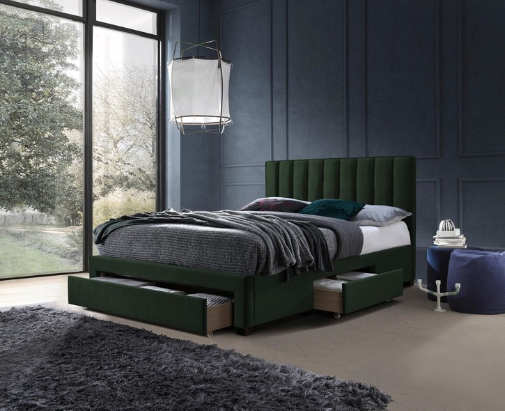 GRACE 140 bed with drawers, color: dark green