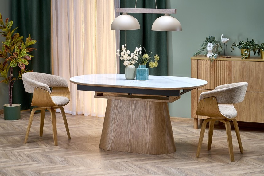 SIRIUS extension table, white marble / natural