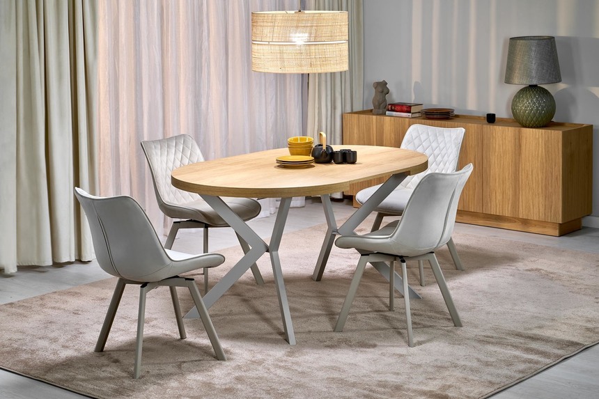 PERONI extension table, hikora oak / cashmere