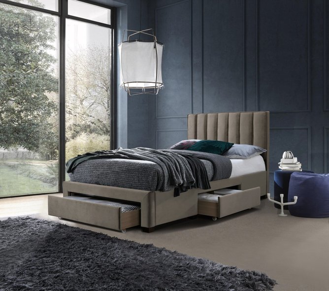 GRACE 120 łóżko z szufladami beżowy velvet (3p=1szt)