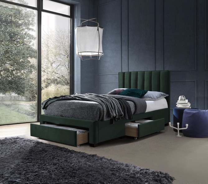 GRACE 120 bed with drawers, color: dark green