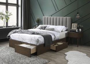 Zdjęcie do “GORASHI 160 bed with drawers, cloth - grey, wood - walnut”.